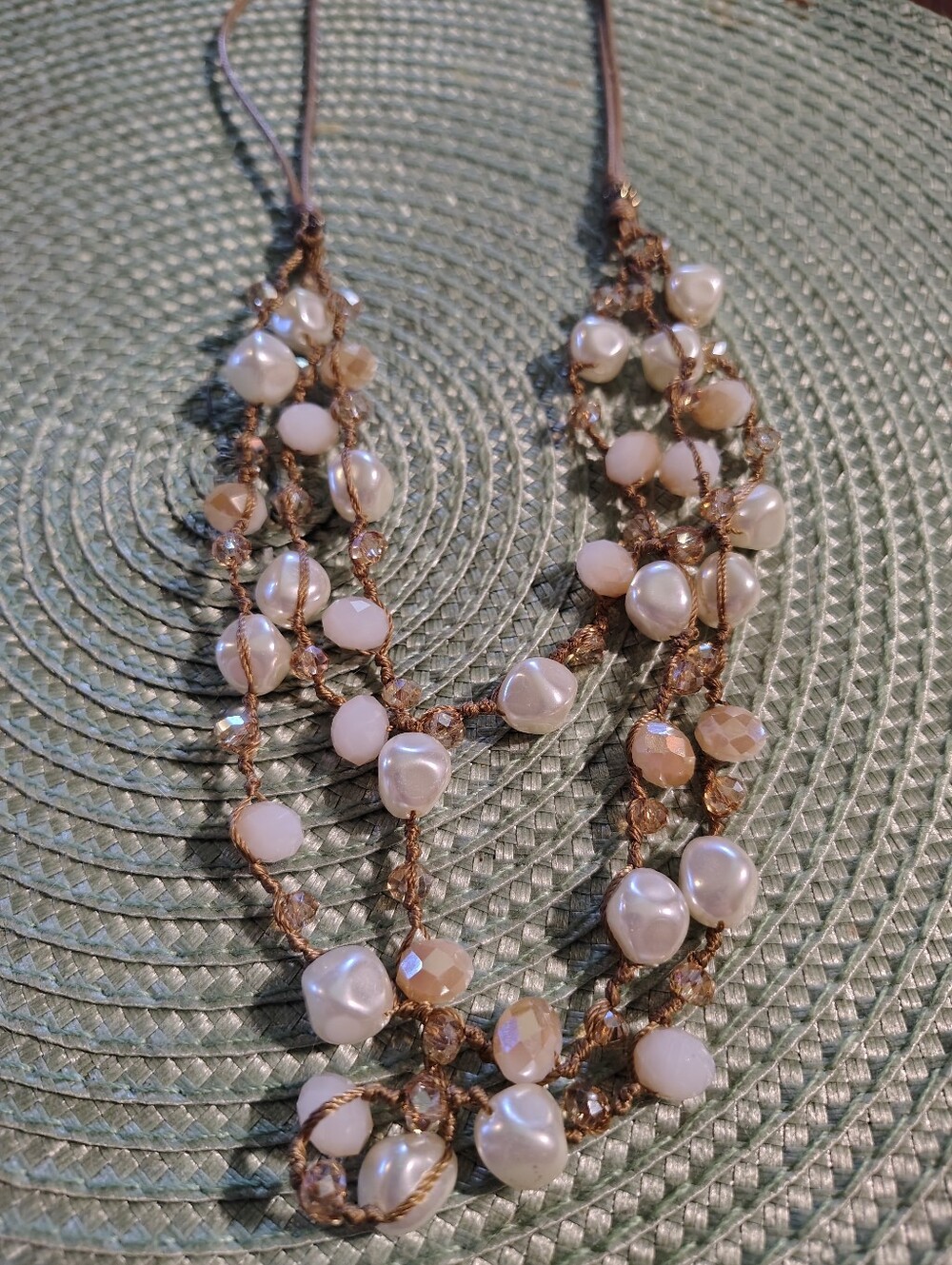 Women's Multi-Strand Pearl & Beige Bead Necklace - Unbranded